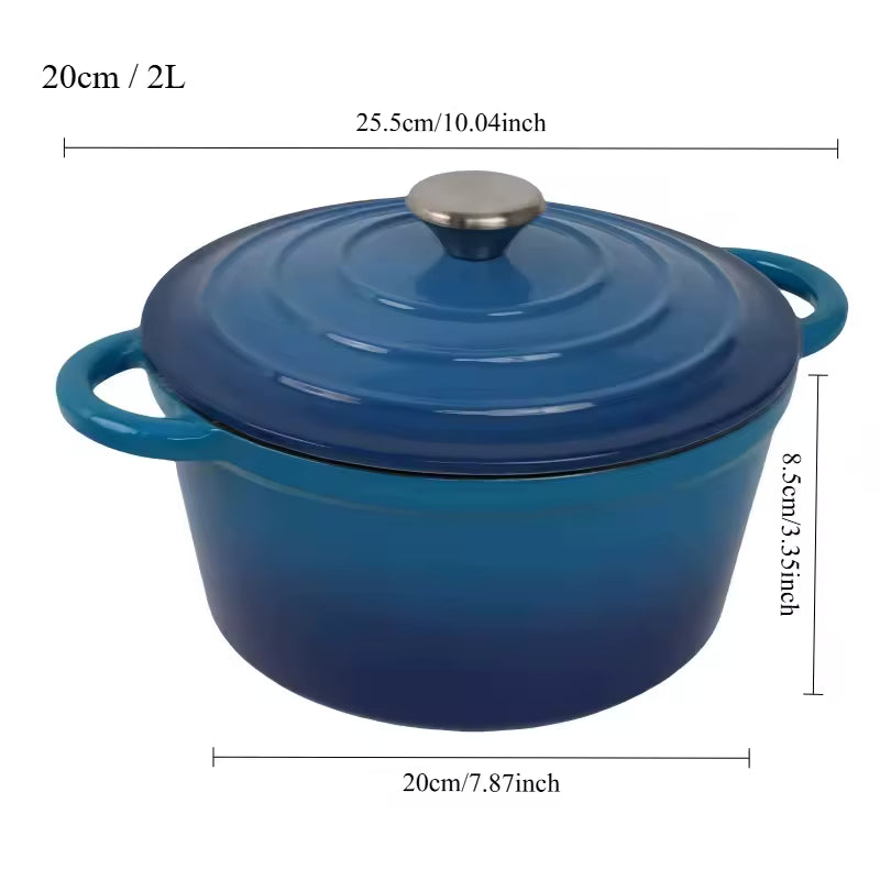 Enamel-Coated Dutch Oven with Lid & Dual Side Handles – Heavy-Duty Cooking Pot Designed for Braising, Roasting, Baking, Stews, Curries, Soups & One-Pot Meals – Compatible with Oven, Induction & Gas Stoves Blue 2L