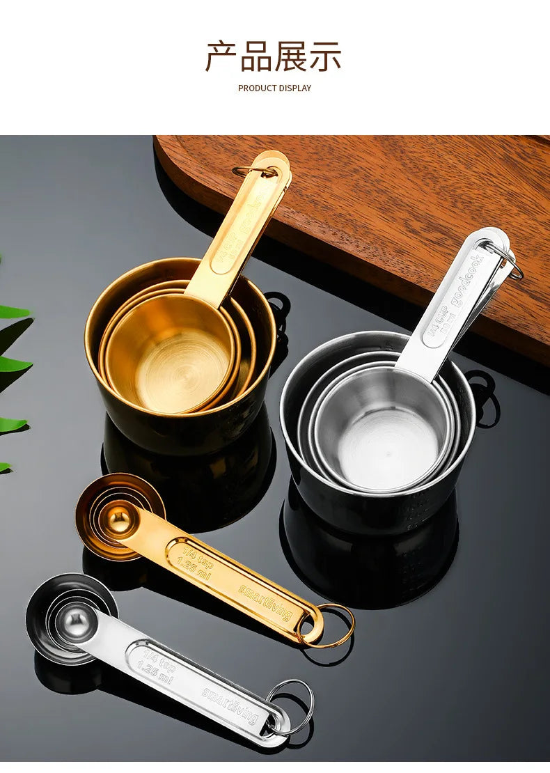 8 Piece Gold Measuring Cups And Spoons Set Stainless Steel