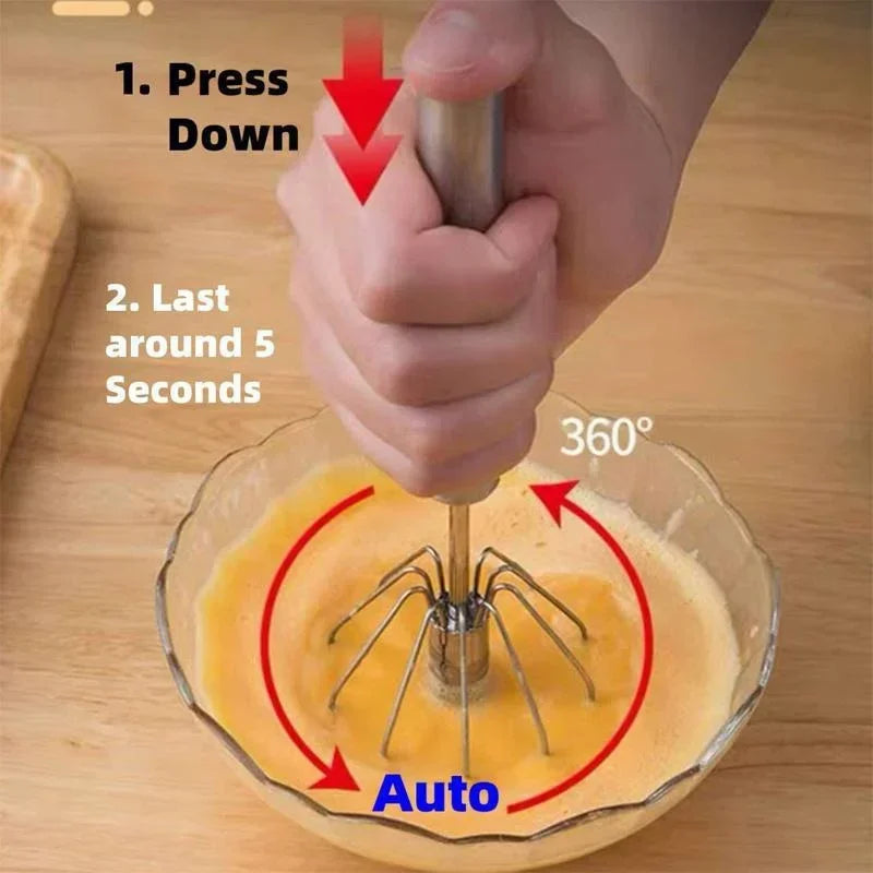 Semi-Automatic Stainless Steel Push Whisk – Hand-Push Egg Beater & Milk Frother – Best for Eggs, Cream & Sauces – Available in 10, 12 & 14 Inch