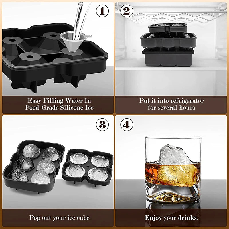 Large Silicone Ice Cube Tray with Lid – Reusable Ice Mould for Big Cubes, Spheres & Diamonds – Ideal for Cold Drinks & Iced Coffee – Available in Square Cube, Sphere & Diamond