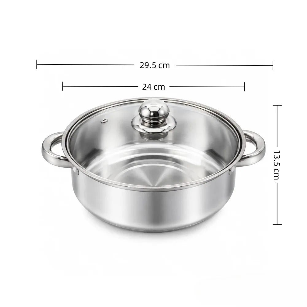 Stainless Steel Cooking Pot with Glass Lid – Brushed Silver Soup & Stew Pot for Induction & Gas Hobs – Great for Soups, Pasta & One-Pot Meals