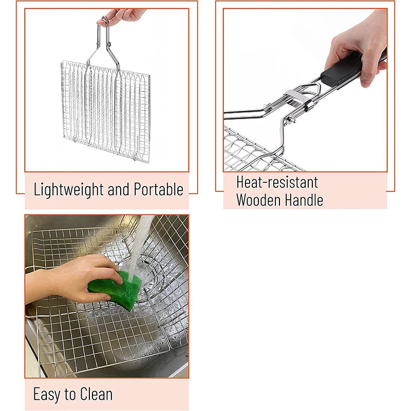 Foldable Stainless Steel BBQ Grill Basket