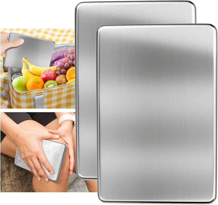 Reusable 304 Stainless Steel Ice Packs – Quick Freeze Metal Cooling Plates for Cool Bags & Lunch Boxes – Ideal for Picnics & Camping