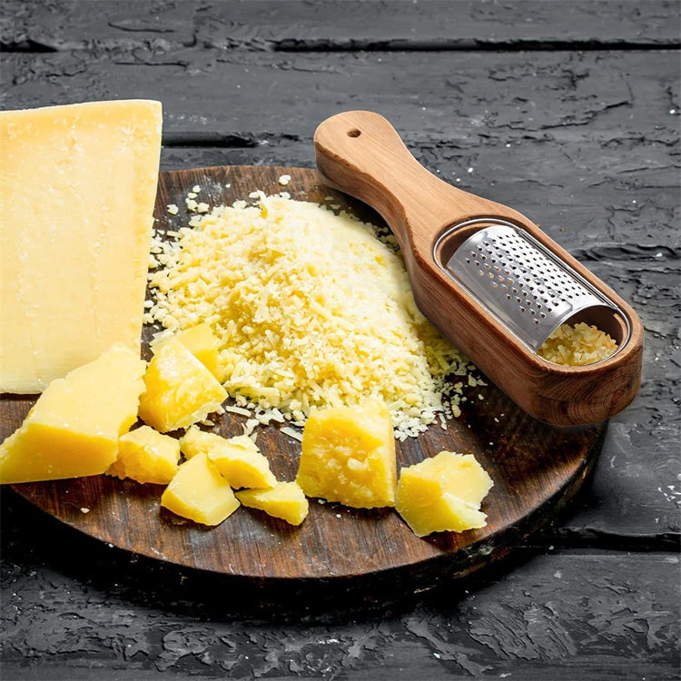 Stainless Steel Cheese Grater with Wooden Container