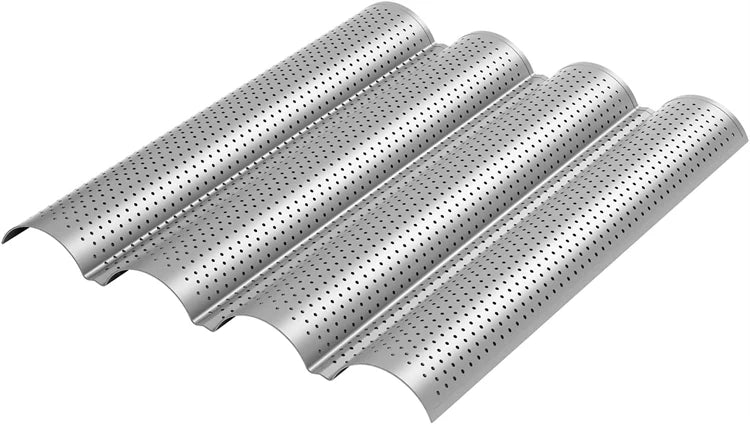 Non-Stick Perforated Carbon Steel Baguette Pan – French Bread Baking Tray – Perfect for Crusty Baguettes & Homemade Loaves – Available in 2 & 4 Loaves