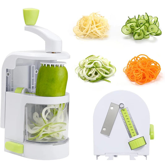 4 in 1 Vegetable Spiralizer with Stainless Steel Rotating Blades – Veggie Spiral Cutter & Noodle Maker – Great for Courgette Noodles, Salads & Garnishes