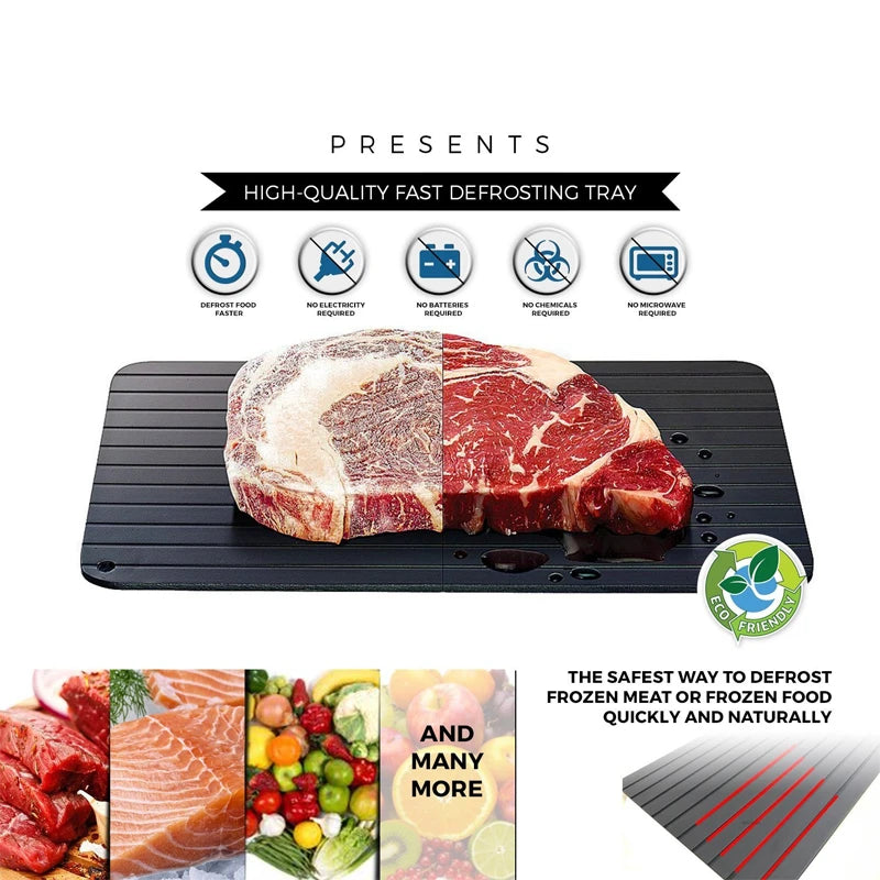 Aluminium Fast Defrosting Tray with Cleaning Brush – Thawing Plate for Frozen Meat & Fish – Ideal for Defrosting Food Quickly without a Microwave – Available in 23x16.5cm, 29.5x20.3cm & 35.5x20.5cm