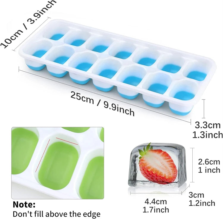 Easy-Release Ice Cube Tray with Lid – 14 Cube Stackable Ice Mould – Best for Chilling Water, Juice & Iced Coffee – Available in Pink, Green, Yellow & Blue Colours