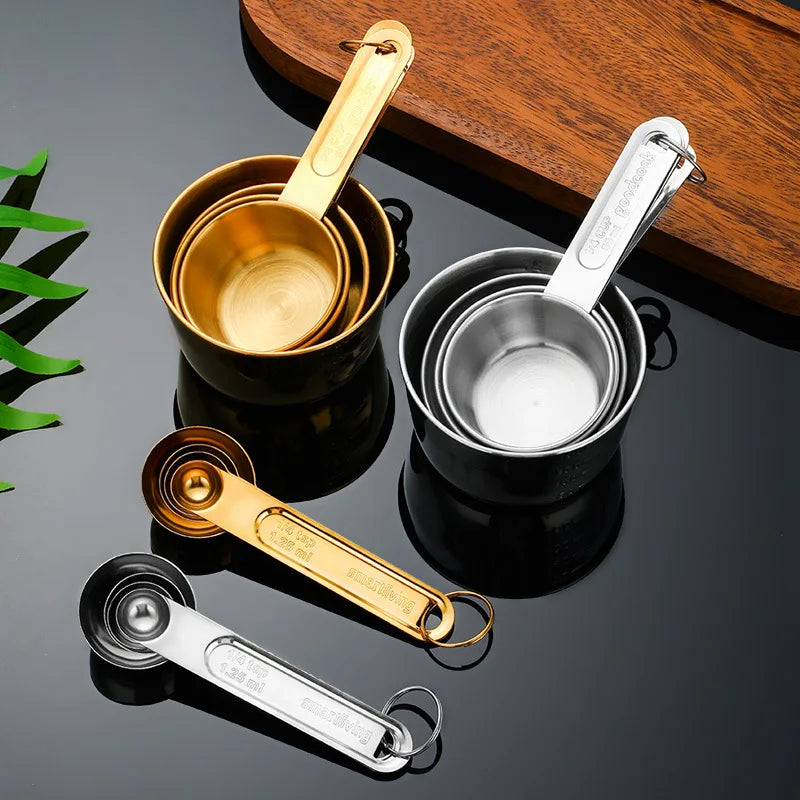 8 Piece Gold Measuring Cups And Spoons Set Stainless Steel