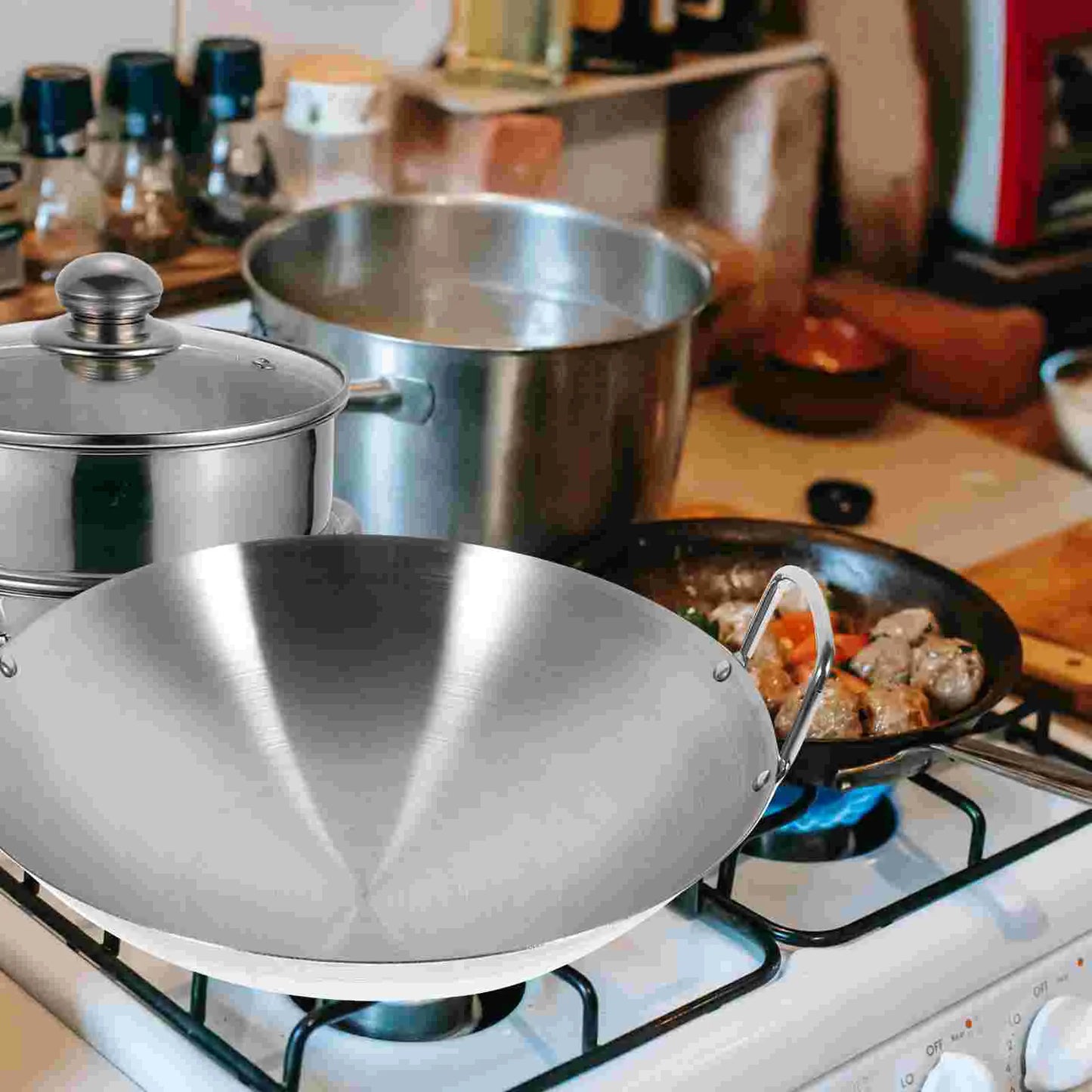 Stainless Steel Wok with Dual Handles – Uncoated Heavy-Duty Thick Durable Chef’s Cooking Wok Pan – Perfect for Stir-Frying, Deep-Frying, Steaming, Boiling, Searing, Smoking & More – Available in 26cm, 28cm