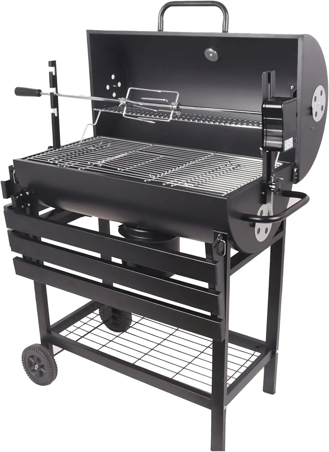 Charcoal BBQ Grill with Rotisserie & Wheels – Large Outdoor Barbecue Grill with Rotisserie Spit – Ideal for Garden Parties & Family BBQs