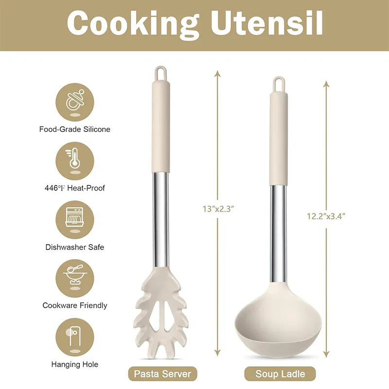 Silicone Pasta Fork & Ladle Spoon Set
