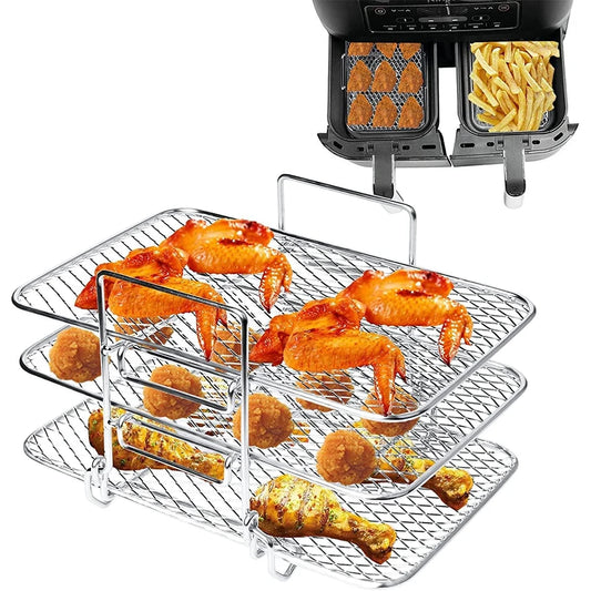 Stainless Steel Rectangle Air Fryer Rack – Stackable Multi-Layer Grill Rack for Rectangle Air Fryer Baskets – Ideal for Cooking More Food at Once