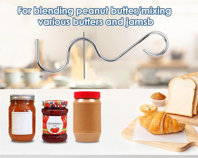 Stainless Steel Peanut Butter Mixer with Scraper – Nut Butter Stirrer & Jam Stirring Tool – Ideal for Mixing Natural Nut Butters in the Jar