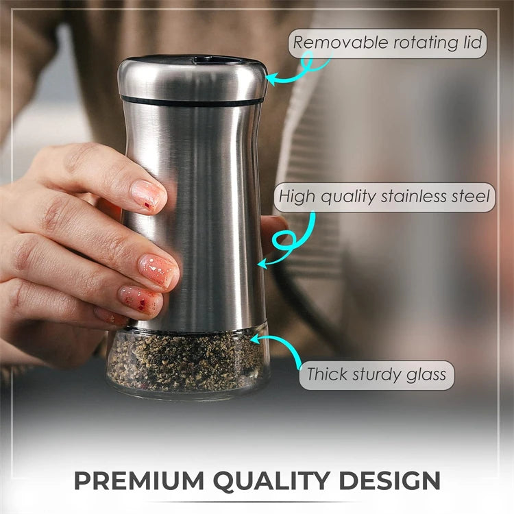 Glass Salt Shaker with Stainless Steel Lid – Spice Dispenser with Adjustable Pour Holes – Perfect for Salt, Pepper & Seasonings – Available in 1 & 2 Pieces