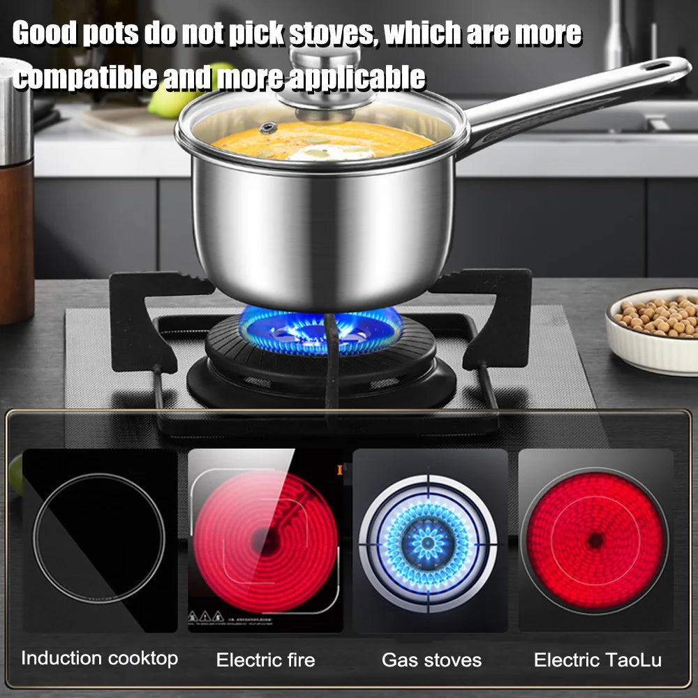 Stainless Steel Saucepan Set with Glass Lids – 3 Piece Uncoated Pots with Steam Vents & 6 Silicone Sleeves – Great for Soups, Stews & Vegetables
