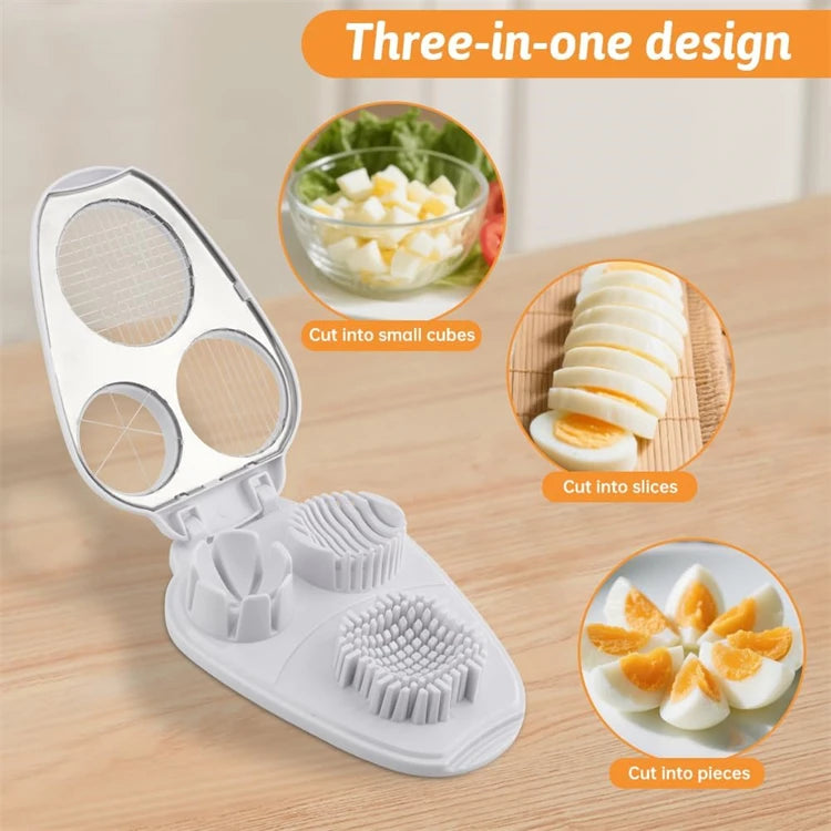 3 in 1 Stainless Steel Egg Slicer – Egg Cutter, Dicer & Wedger – Perfect for Boiled Eggs, Strawberries & Mushrooms – Available in White & Yellow Colours