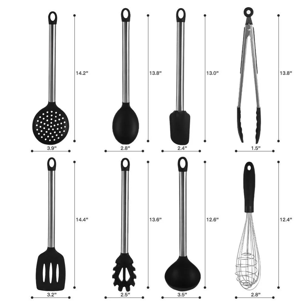 9-Piece Silicone Kitchen Utensils Set with Kitchen Utensils Storage Holder – Non-Scratch, Heat Resistant &amp; Dishwasher Safe