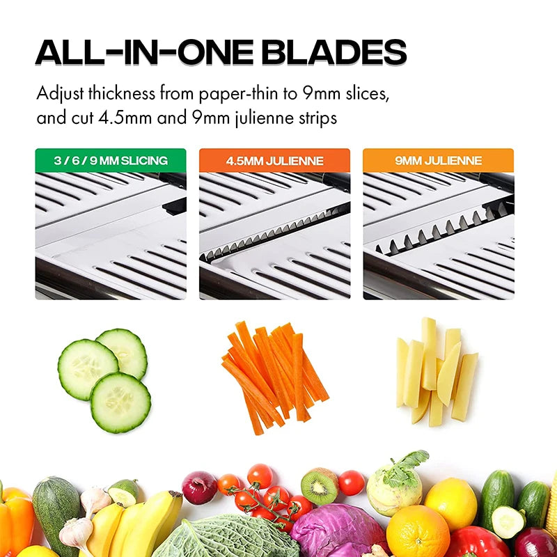 Multi-Function Stainless Steel Adjustable Mandoline Slicer – Professional Food Cutter, Chopper & Julienne Slicer for Kitchen Prep, Potatoes, Carrots, Onions & More