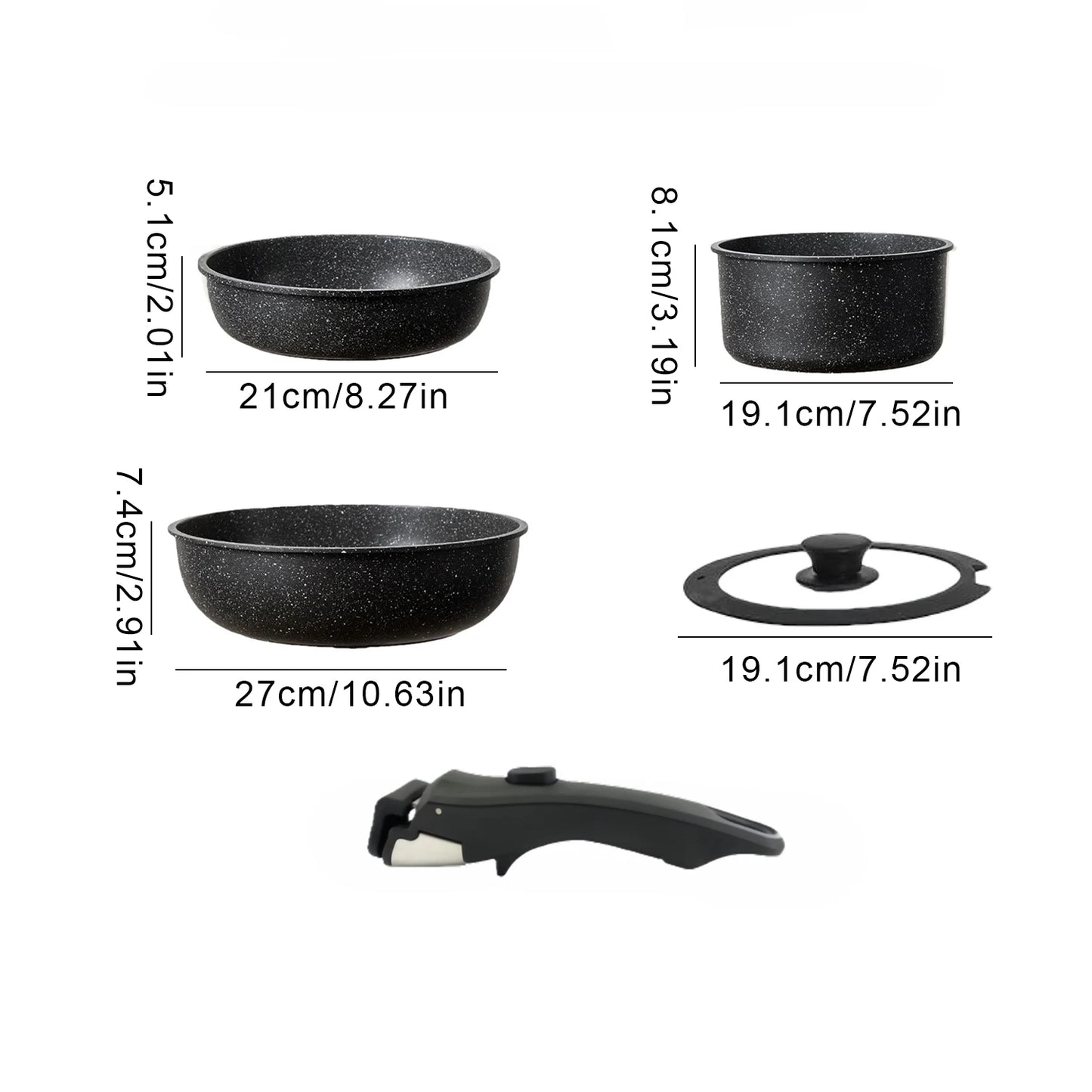 5-Piece Non-Stick Cookware Set with Detachable Handle – Aluminium Alloy, Stackable, Induction Compatible, Great for Everyday Cooking, Frying, and Sautéing