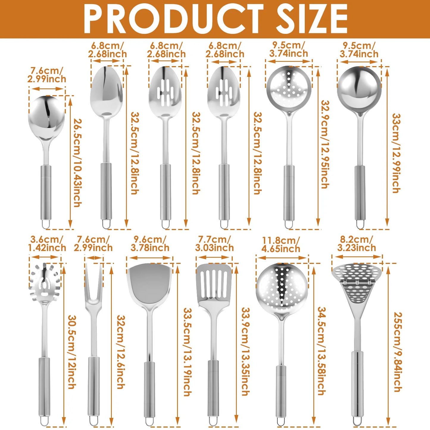 10/12-Piece Stainless Steel Cooking Utensils Set – Durable and Practical  Cooking Utensil Set Featuring a hanging loop design for easy storage and organization.