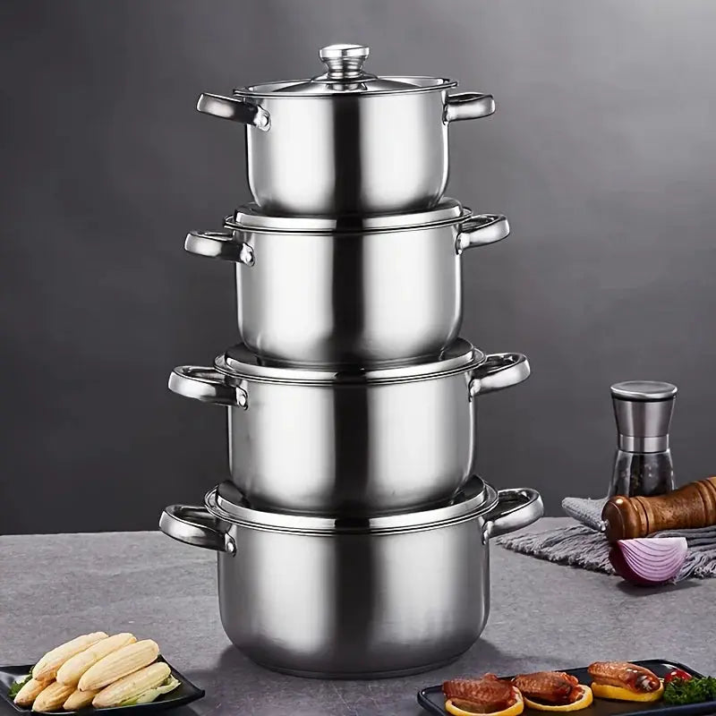 Stainless Steel Stock Pot Set with Lids – 4-Piece Cookware Set