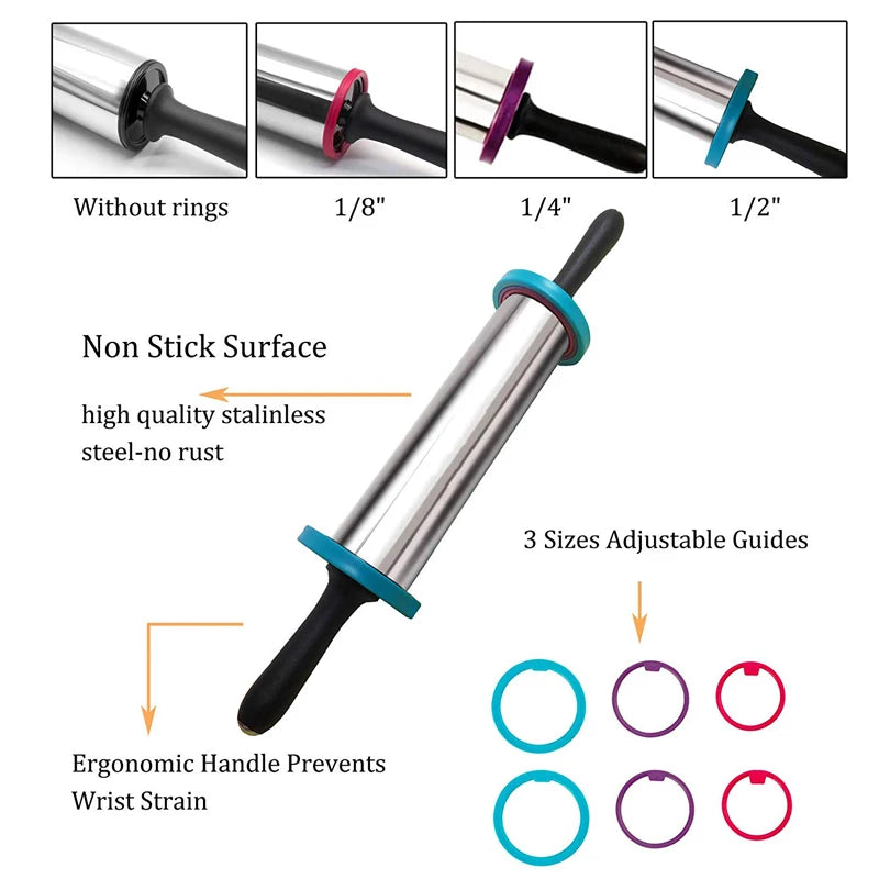 Stainless Steel Rolling Pin with Silicone Baking Mat