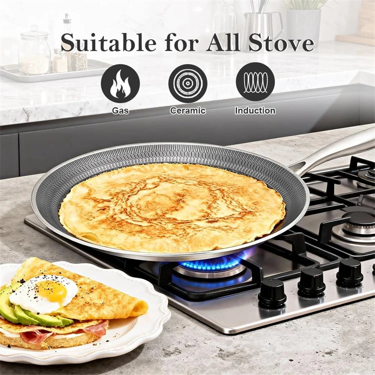 304 Stainless Steel Honeycomb Nonstick Crepe Pan – Flat Skillet, Tawa & Dosa Pan – Ideal for Crepes, Pancakes, Tortillas & Omelettes – Available in 26cm & 28cm