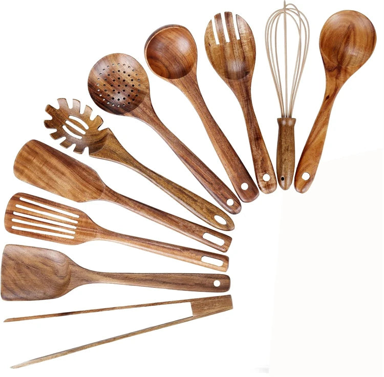 Natural Teak Wooden Kitchen Utensil Set