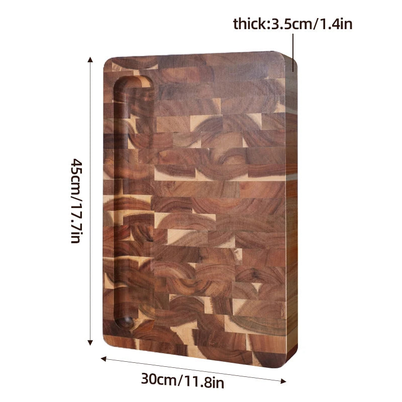 Premium Thick Acacia Wood Chopping Board – Anti-Slip, End-Grain, Heavy-Duty Board for Daily Kitchen Prep – Double-Sided, Crack-Resistant, Surface with Juice Groove & Durable – Available in 5 Sizes (Round & Rectangular Options)