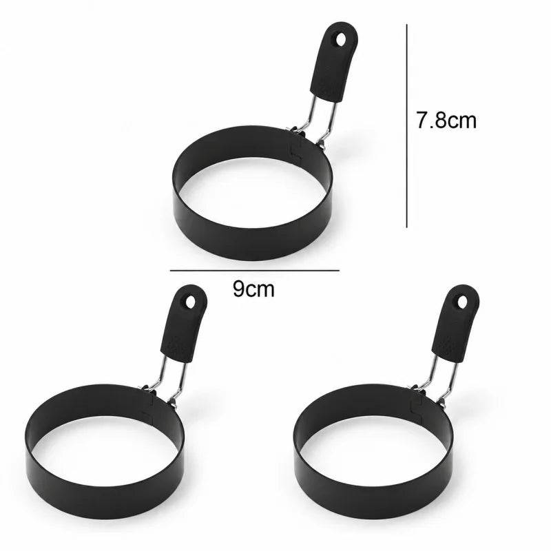 Stainless Steel Egg & Pancake Rings – Non-Stick Anti-Scald Egg Moulds with Folding Handles – Ideal for Fried Eggs, Muffins & Pancakes