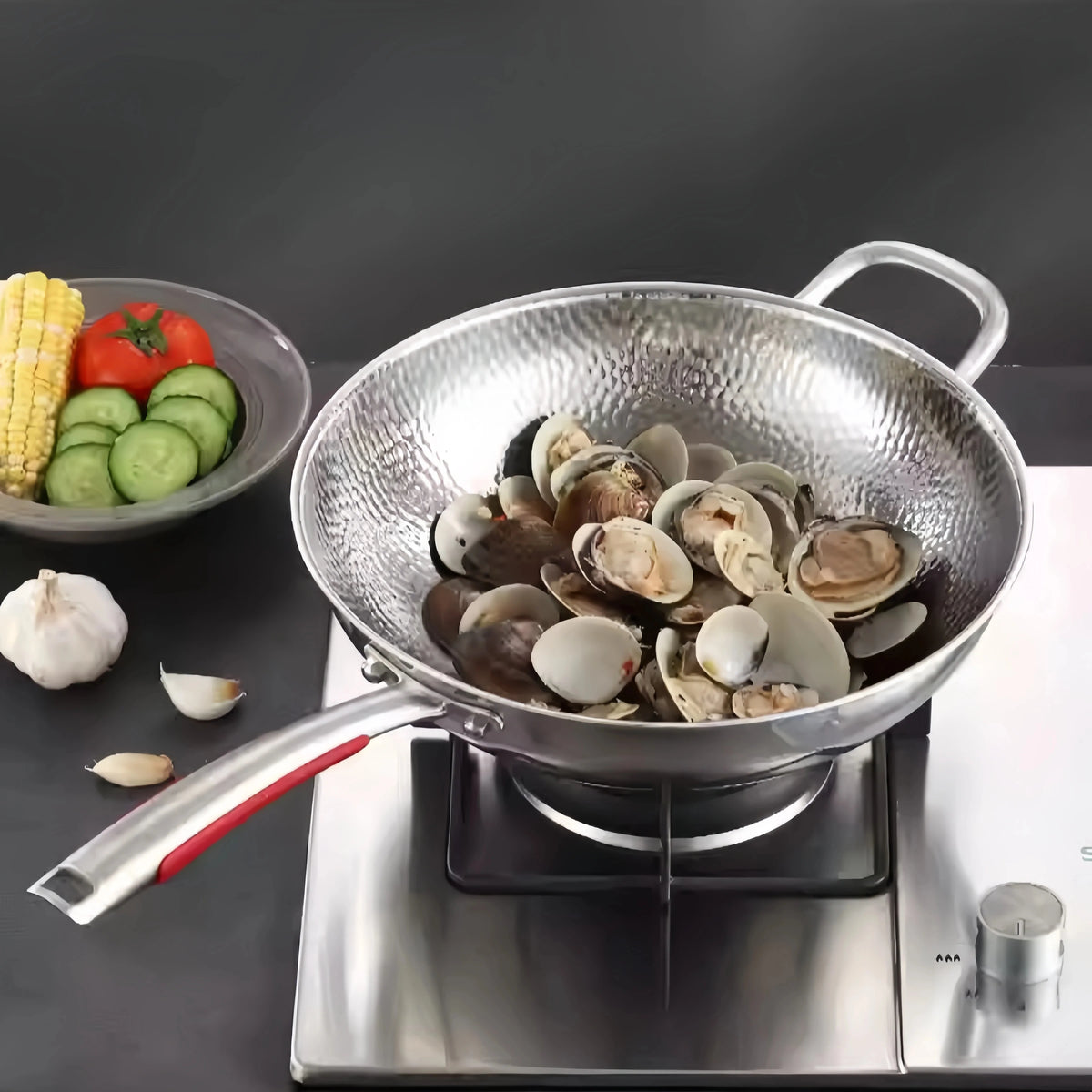 Pure Titanium Wok – Uncoated Round-Bottom Stir-Fry Wok for Concave Induction & Gas Hobs – Ideal for High-Heat Stir-Frying (30cm)