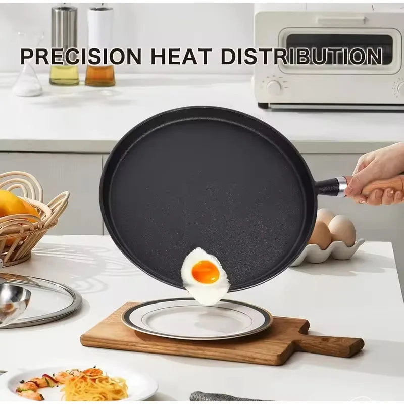 Flat Cast Iron Griddle Pan – Thickened Pre-Seasoned Crêpe & Pancake Skillet – Ideal for Tortillas, Pizza & Flatbreads – Available in 20cm, 23cm & 26cm