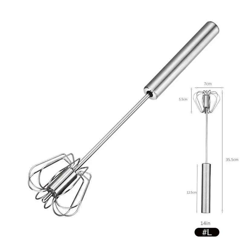 Semi-Automatic Stainless Steel Push Whisk – Hand-Push Egg Beater & Milk Frother – Best for Eggs, Cream & Sauces – Available in 10, 12 & 14 Inch
