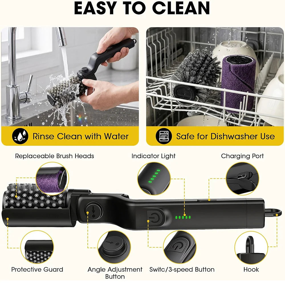 Rechargeable Electric Grill Brush with Adjustable Angle – Stainless Steel BBQ Cleaning Brush – Ideal for Cleaning Grill Grates & Barbecues