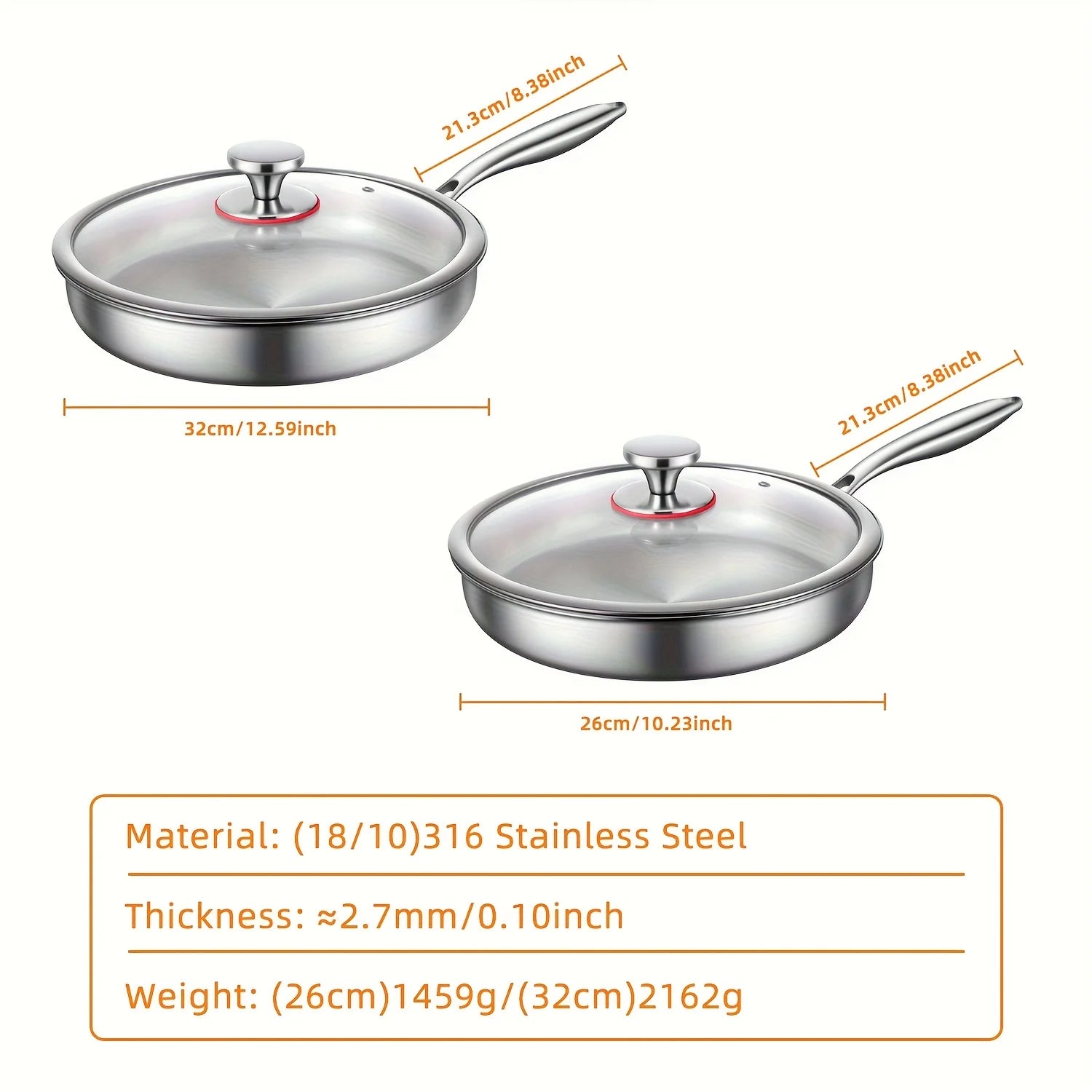 316L Stainless Steel Uncoated Frying Pan