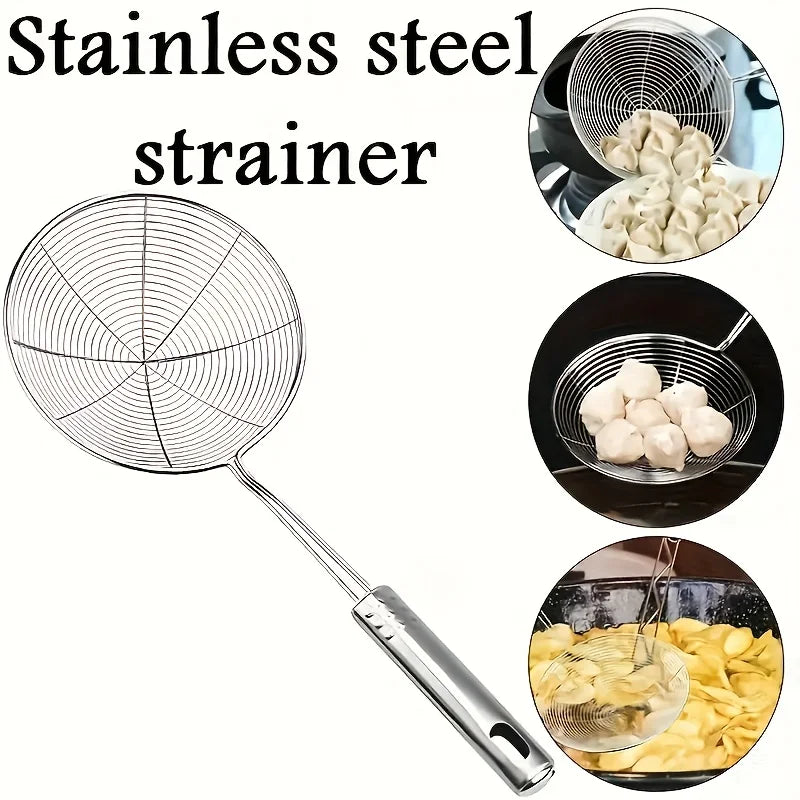 Long Stainless Steel Wire Skimmer Ladle – Strainer Spoon for Frying, Blanching & Hot Pot – Great for Chips, Dumplings & Noodles (34cm)