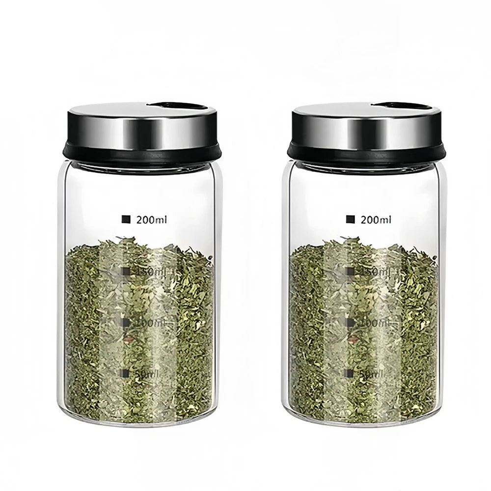 Glass Salt & Pepper Shaker Bottles with Adjustable Outlet Holes – Kitchen Spice Dispenser Jars – Ideal for Salt, Pepper, Herbs & Seasonings – Available in 150ml, 200ml, 300ml & 500ml 200ml – 2 Pieces