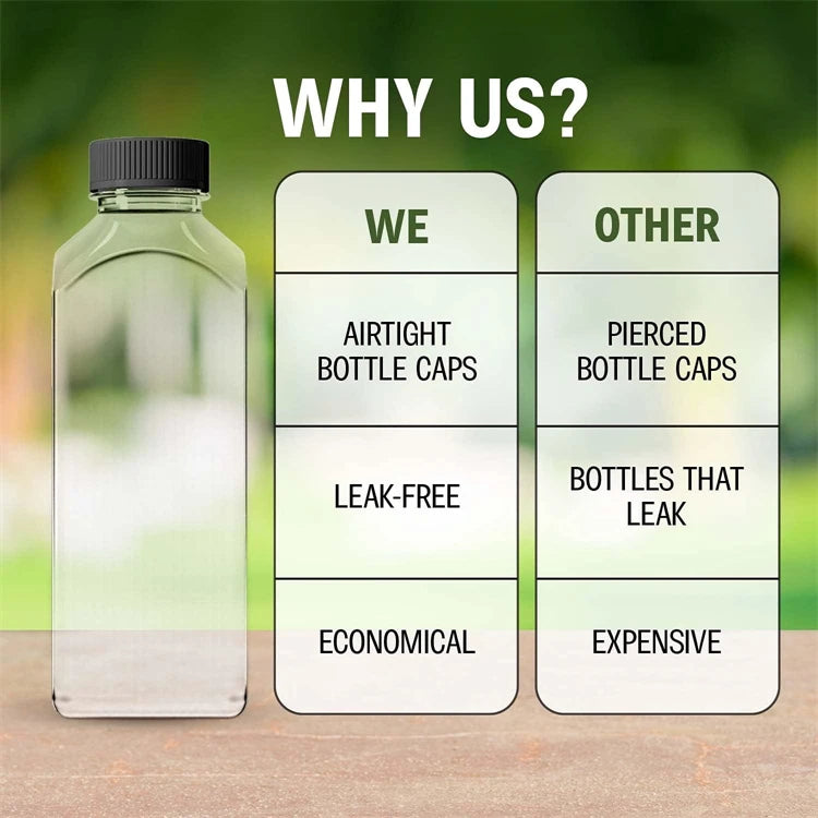 500ml Reusable PET Juice Bottles with Caps – BPA-Free Clear Drinks Containers – Perfect for Juicing, Smoothies, Milk & Cold Drinks – Available in Green, Blue & Black Colours