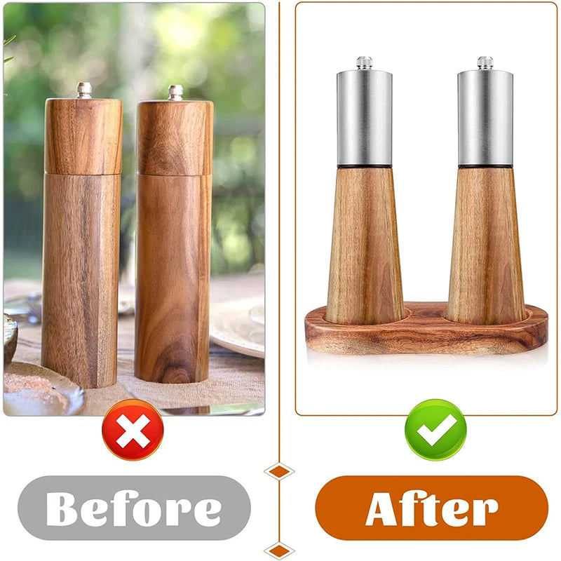Acacia Wood Salt & Pepper Mill Tray – Grinder Stand & Holder – Best for Protecting Worktops & Dining Tables