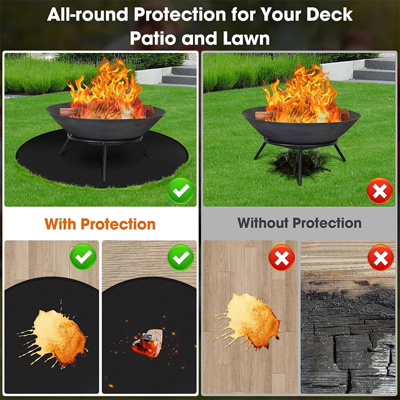 Round Fireproof Fire Pit & Under Grill Mat – Oil-Proof, Waterproof BBQ Pad – Great for Protecting Decks, Patios & Lawns