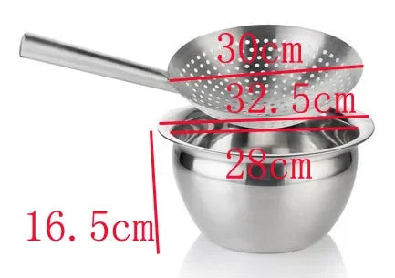 Stainless Steel Oil Strainer & Storage Set – Includes Colander Bowl & Large Heat-Resistant Handle Slotted Ladle Skimmer for Frying & Oil Separation bowl colande 32.5