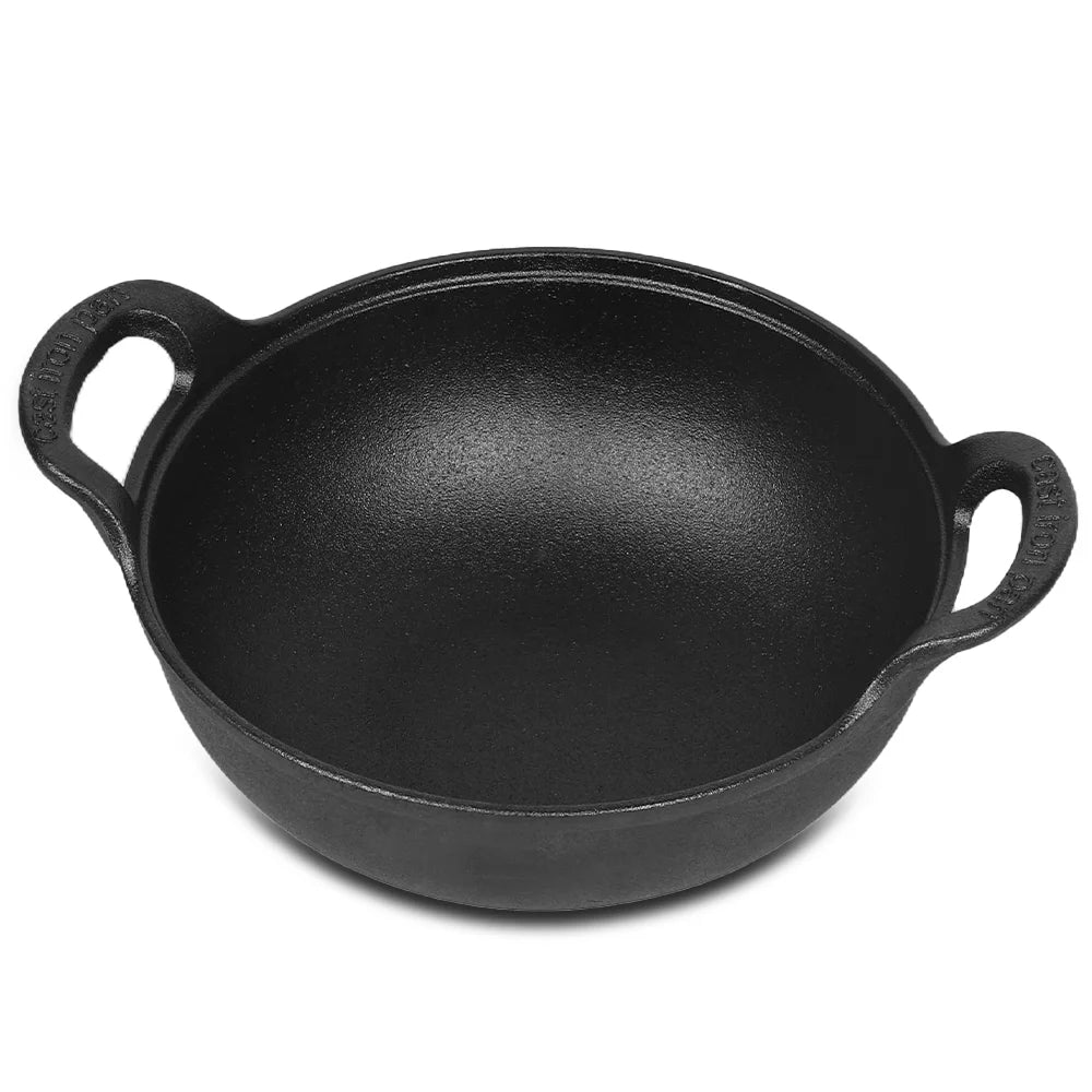 Small Forged Cast Iron Wok – Handmade Deep Stir-Fry Pan with Thick Walls – Perfect for Single Portions, Noodles & Fried Rice (20cm)