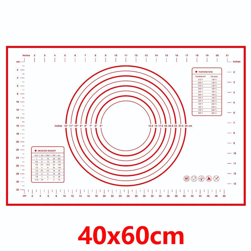 Thick Silicone Baking Mat with Measurements & Raised Edges – Reusable Non-Stick Pastry & Dough Rolling Mat – Great for Kneading, Rolling & Baking – Available in Red & Black Colours