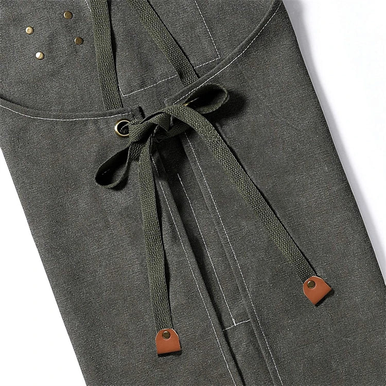 Canvas Chef Apron with Cross Back Straps – Cotton Kitchen Work Apron with Large Pockets – Best for Cooking, Baking & Grilling – Available in Dark Khaki, Blue, Black, White & Dark Grey Colours