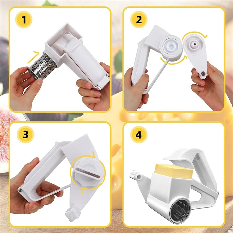 Handheld Rotary Cheese Grater with Stainless Steel Drum – Manual Cheese Grater – Great for Hard Cheese, Chocolate & Nuts