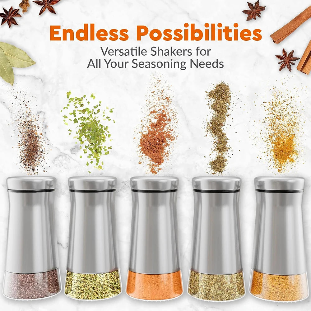 Glass Salt Shaker with Stainless Steel Lid – Spice Dispenser with Adjustable Pour Holes – Perfect for Salt, Pepper & Seasonings – Available in 1 & 2 Pieces
