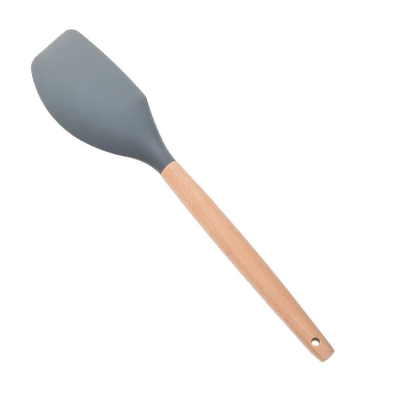 Heat Resistant Silicone Cooking Utensil with Wooden Handle – Up to 230°C Turner, Tongs, Spatula, Spoon, Brush & Whisk – Ideal for Nonstick Cookware Style 20