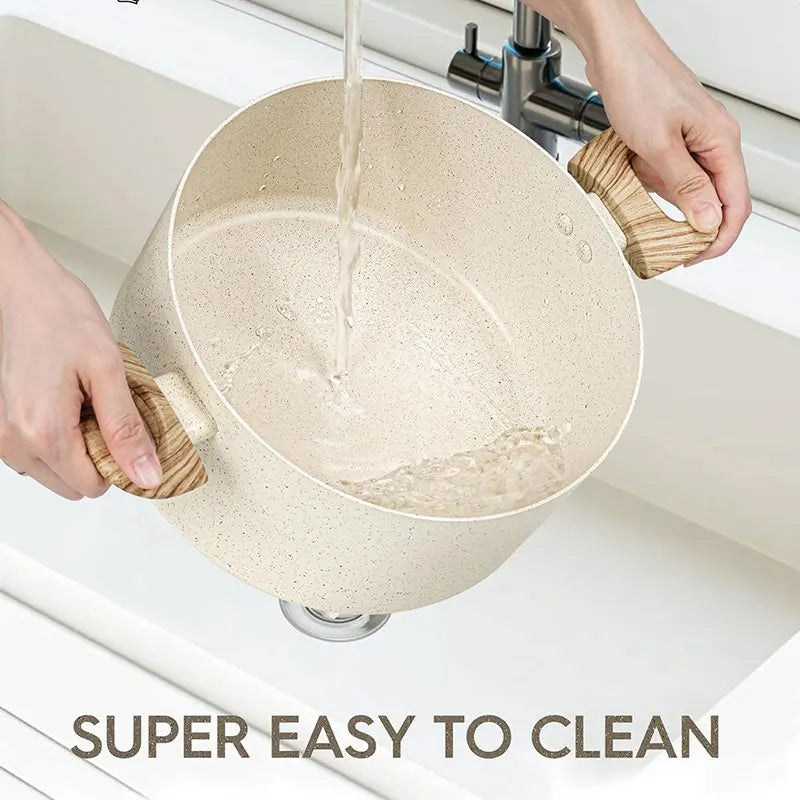 Stock Pot with Glass Lid & Wooden Handles-Available in Black & White Colour  – Capacity: 5L