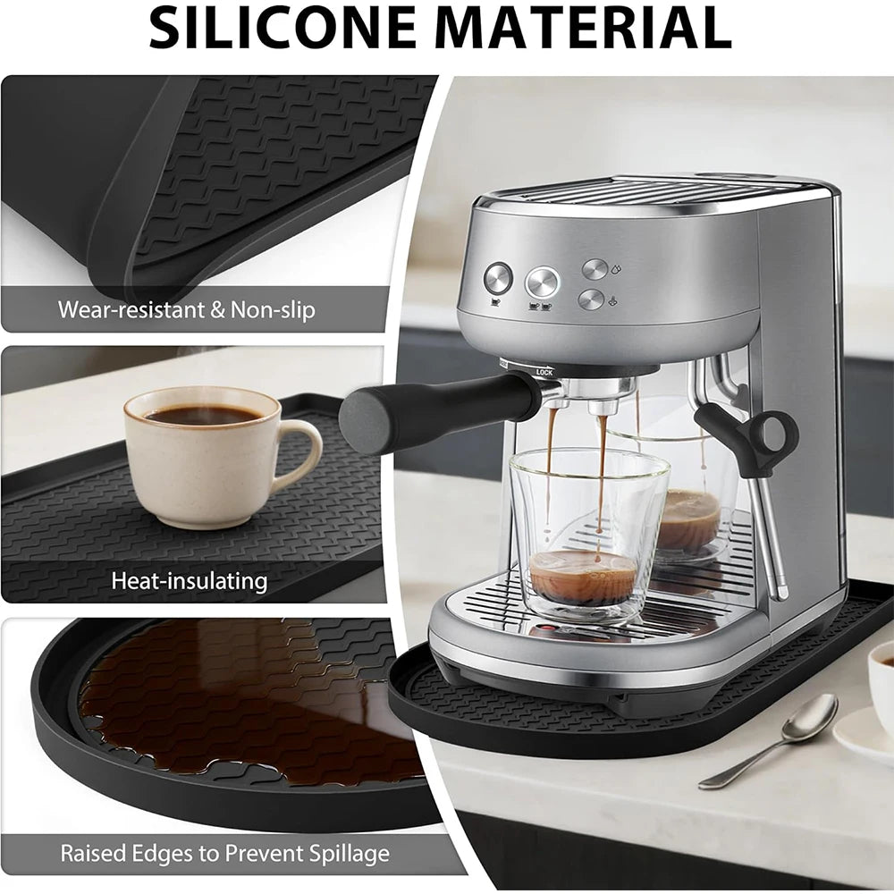 Silicone Coffee Machine Mat with Raised Edges – Non-Slip Leak-Proof Countertop Mat – Ideal for Espresso Machines & Coffee Makers – Available in 20cm & 30cm